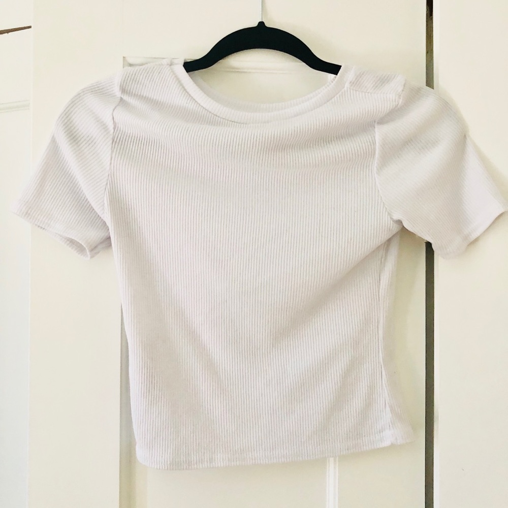 White Ribbed Short Sleeve Crop Top